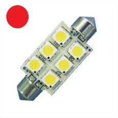 C5W LED Festoon Buislamp 6 SMD Rood